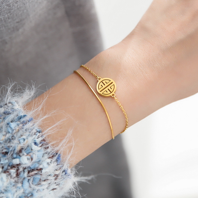 Vòng Tay MAYEBE LAVEND Bằng Thép Titan Mạ Vàng 18k Phong Cách Trung Hoa Cổ Điển