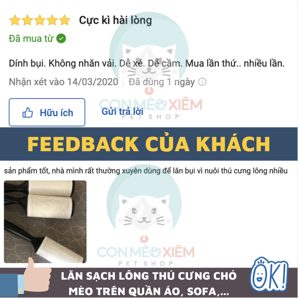 Lăn bụi quần áo 3M scotch brite cây lăn lông chó mèo, đồ dùng thú cưng Con Mèo Xiêm