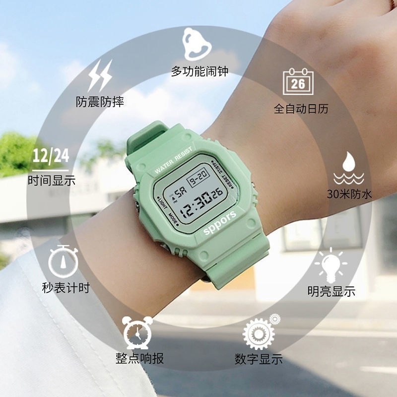 Đồng hồ đeo tay điện tử chống nước mặt chữ nhật nhiều màu sắc thời trang cho cặp đôi
