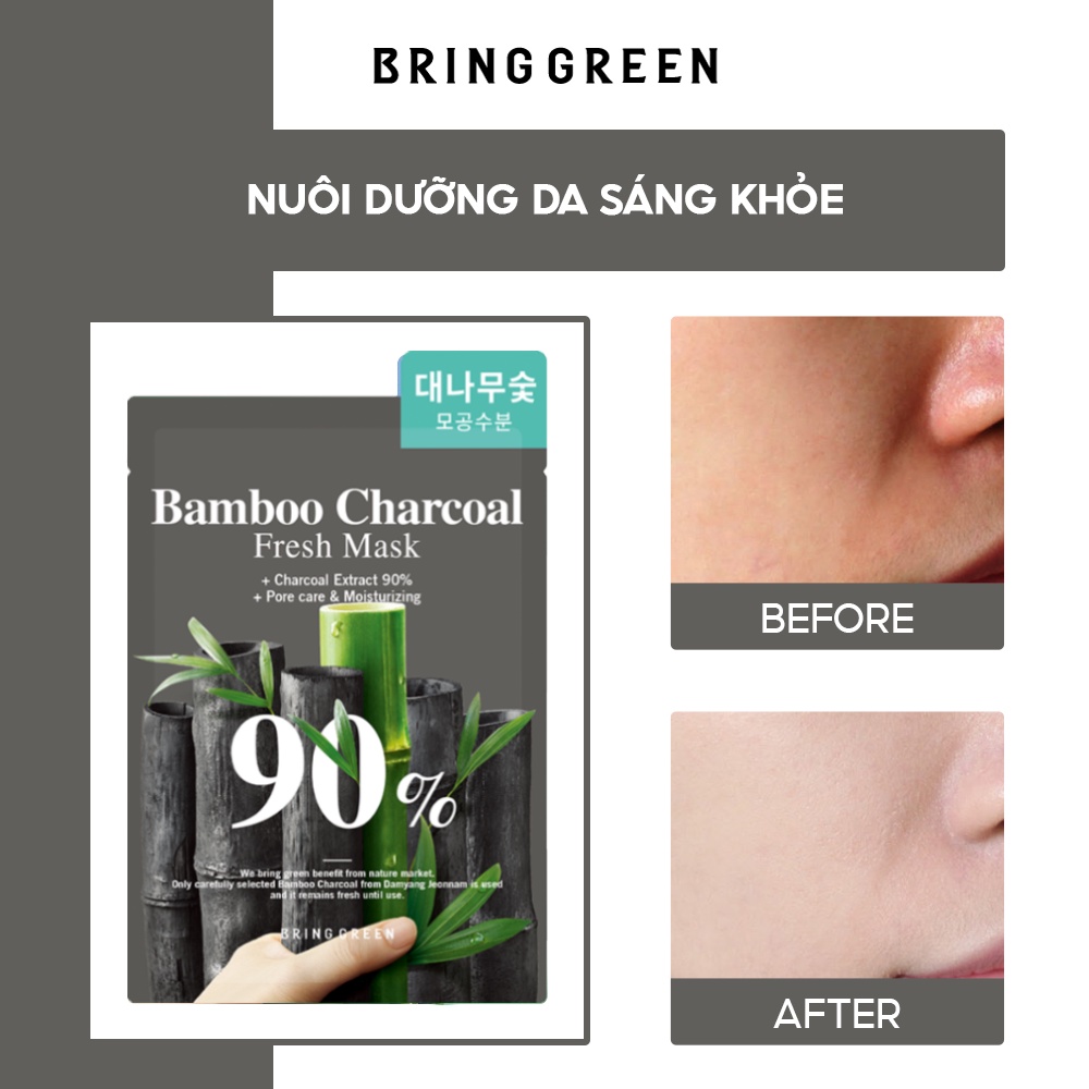 Mặt Nạ Than Tre Dưỡng Da Bring Green Charcoal 90% Fresh Mask 20g (10pcs)