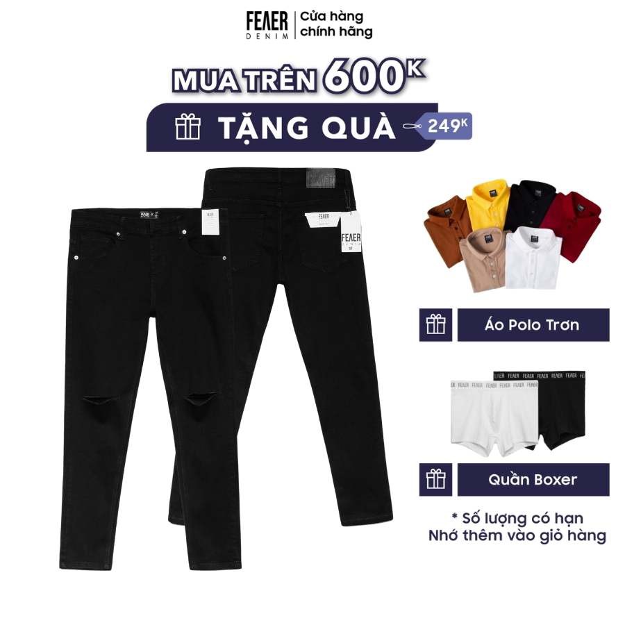 Quần Jeans nam FEAER 100% chất Jean bền bỉ, co dãn Skinny Ripped Black Wash Ver.2 |new arrival 2021|