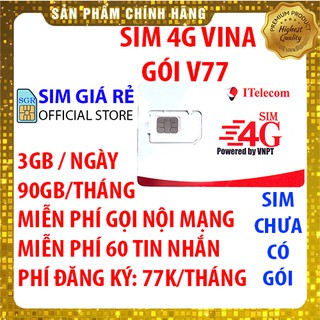 Sim Itelecom mạng sim 4G Vinaphone gói 3GB ngày 90GB tháng + Miễn phí gọi