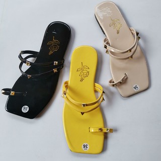 Dép xỏ ngón đính đá đế bệt nữ