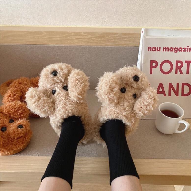 Dép bông đi trong nhà chống trượt giữ ấm mùa đông hình hoạt hình dễ thương phong cách Hàn Quốc