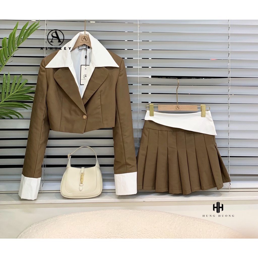SET ÁO VEST CROP PHỐI MÀU CHÂN VÁY XOÈ SIÊU XINH