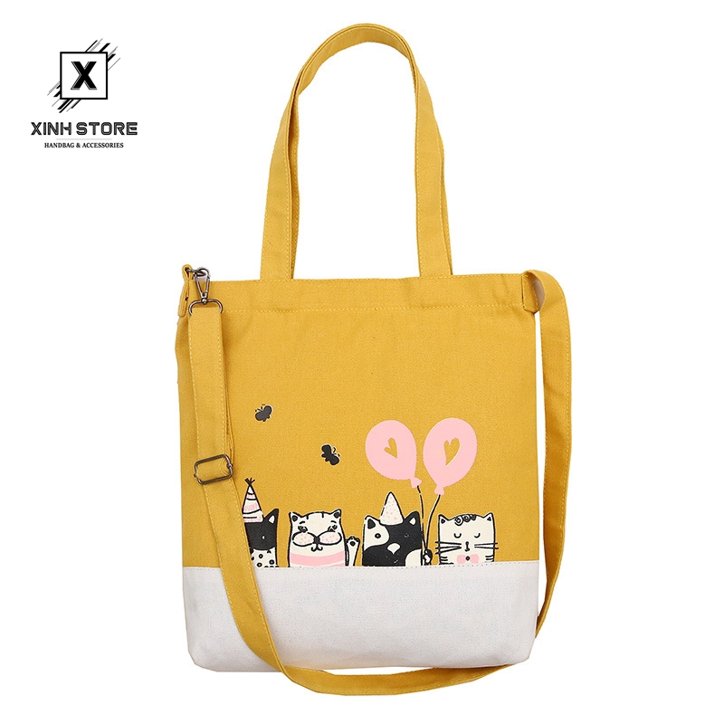 Túi Vải Tote XinhStore Hình Năm Mèo Bóng