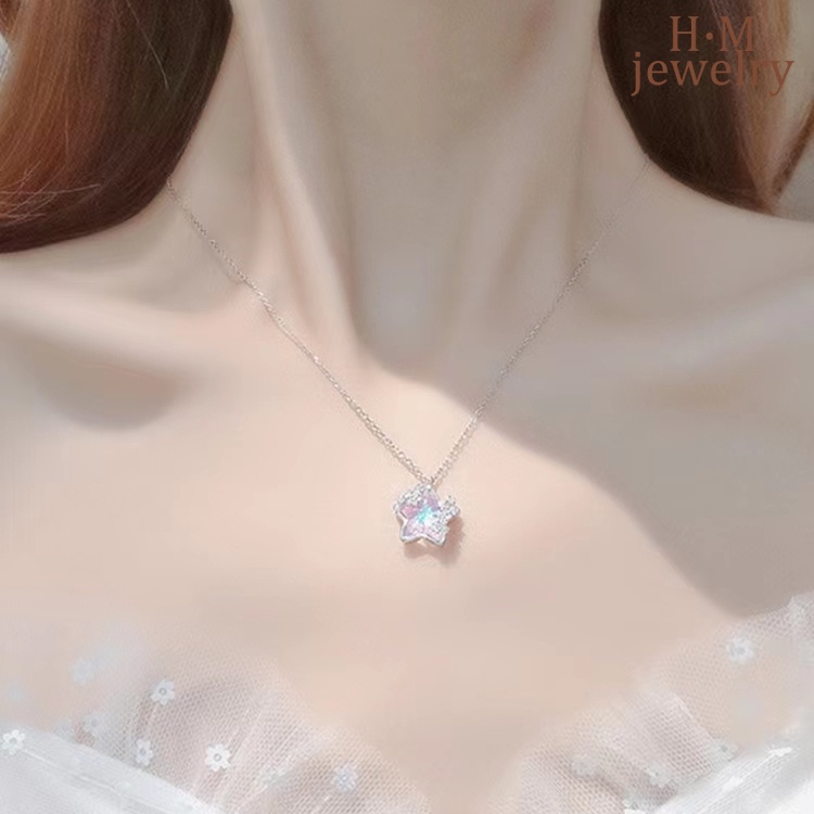 Vòng cổ Bạc 925 Mặt Hình Ngôi Sao Mặt Trăng Lấp Lánh Thiết Kế Mới