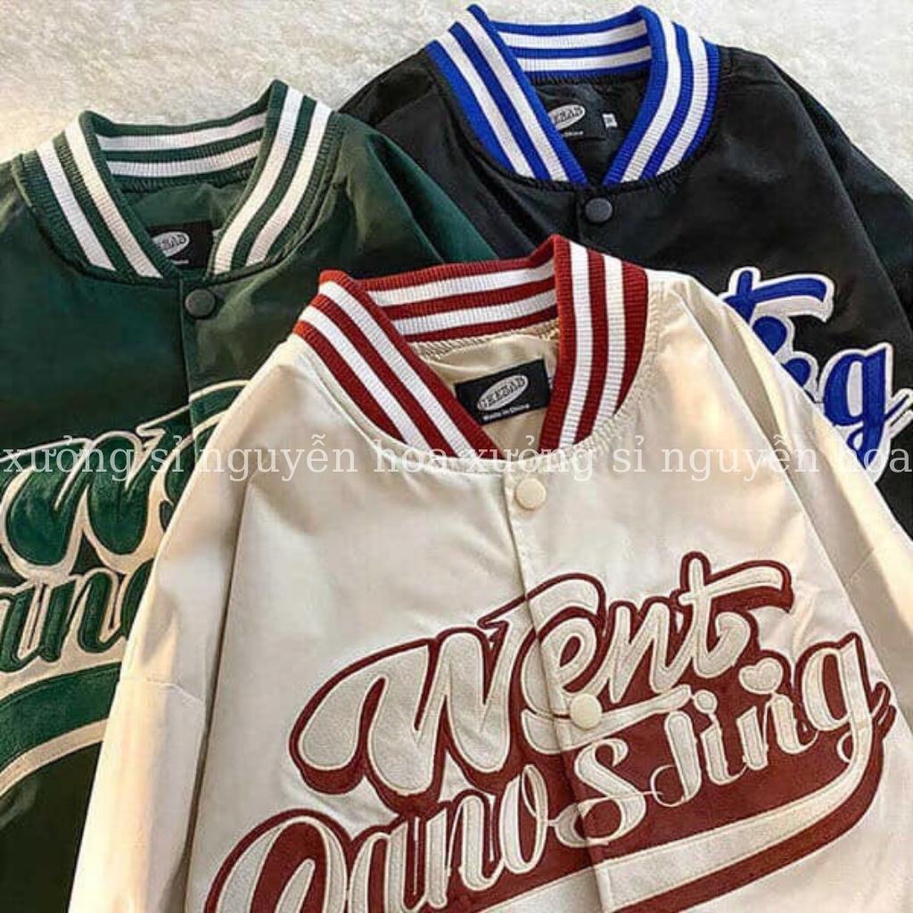 Áo khoác bomber gió 2 lớp went form rộng nam nữ mặc đều được 3 màu xanh đen be cổ phối viền siêu chất