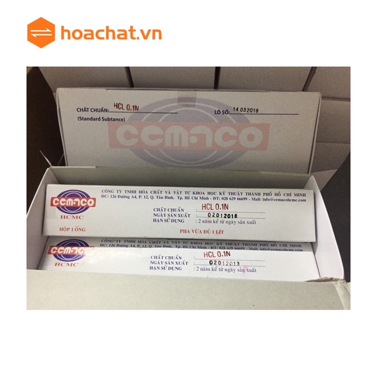 Ống chuẩn HCl 0,1N Cemaco Tổng Kho Hoá Chất Việt Nam