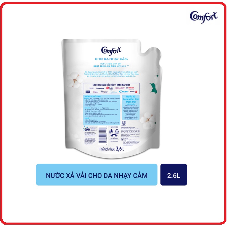 Nước Xả Vải COMFORT Cho Da Nhạy Cảm Túi 2,8L