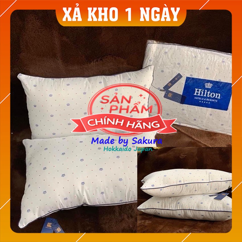𝐓𝐨𝐩 𝟏 - Gối Ngủ Khách Sạn Hilton KingCrown Nhập Khẩu Bông Cao Cấp - Ruột Gối Ngủ Phồng Êm, Chống Xẹp gây đau cổ