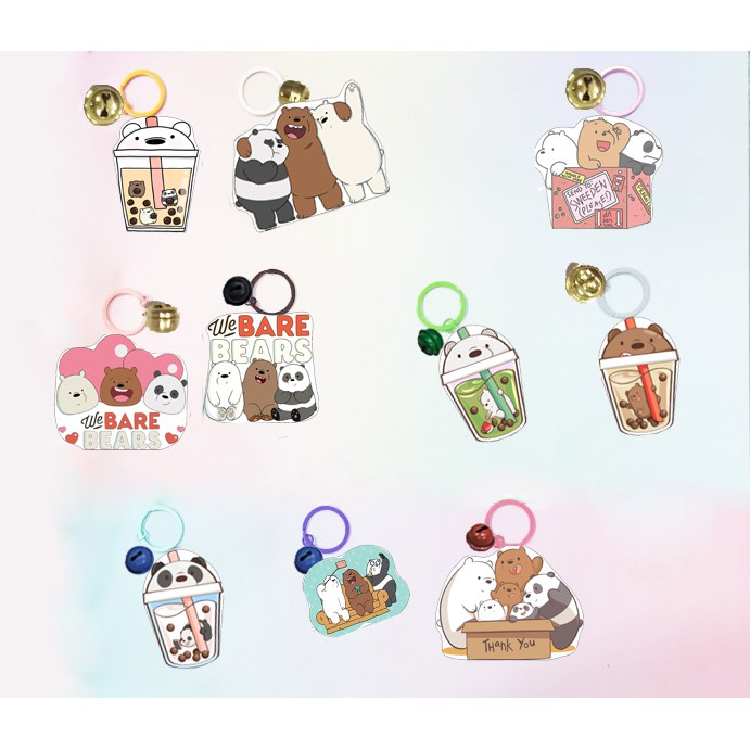 Móc khoá ba anh em gấu dẹt vòng MKI6 bare bear móc khoá cute móc khoá dễ thương