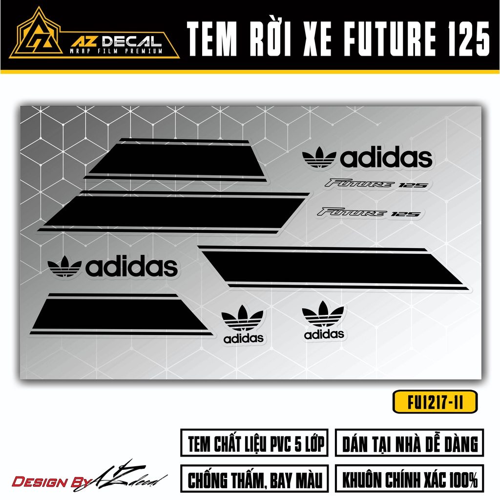 Tem Xe Future FI 125 Phong Cách Adidas | FU-11 | Team Decal Dán Xe Future FI 2012 - 2022 Chất Liệu Cao Cấp Màu Đen Trắng