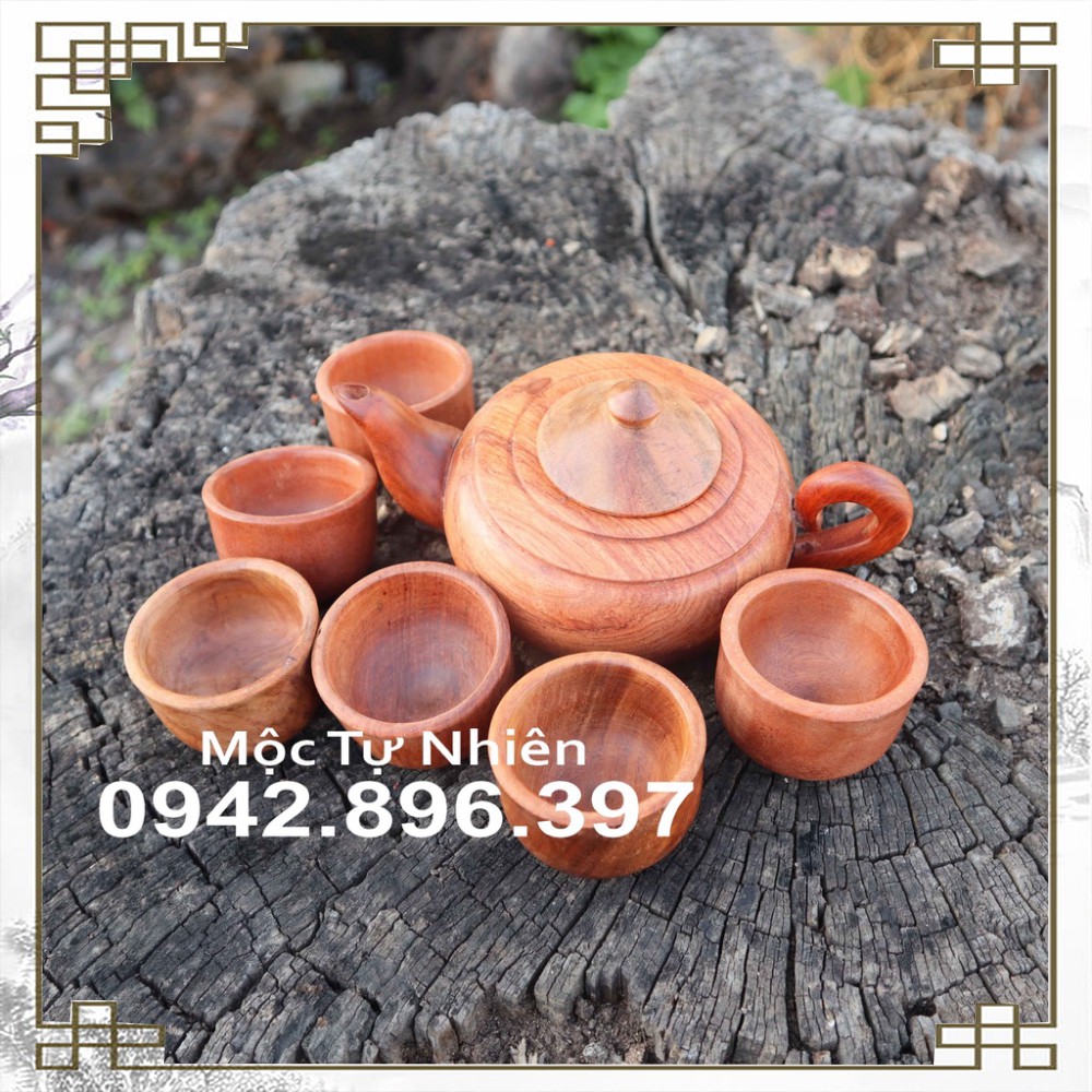 Bộ ấm chén 7 món gỗ Hương tiện nguyên khối giá rẻ
