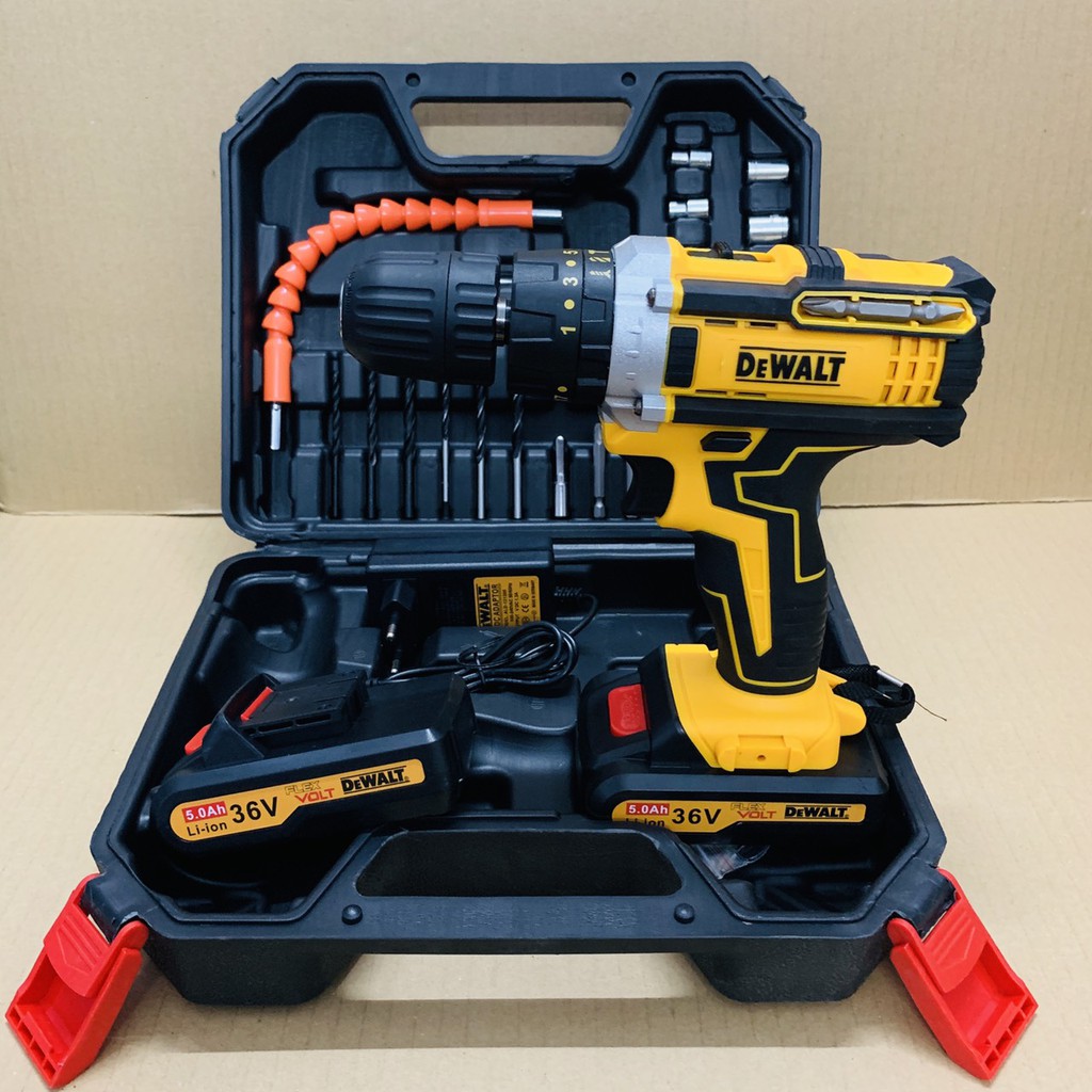 Máy khoan pin 36V Dewalt 3 chức năng có búa - Tặng kèm 24 chi tiết gồm các mũi khoan + Mũi bắt vít