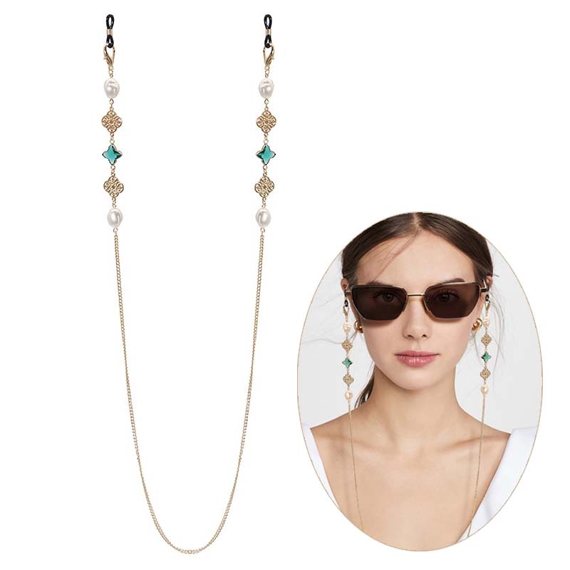 Dây Đeo Mắt Kính Hình Cỏ Bốn Lá Đính Ngọc Trai Thanh Lịch