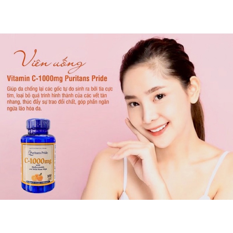🍊🍋 Viênh uống bổ sung Vitamin C Puritan’s Pride C-1000mg with Bioflavonoids 100 Viên của Mỹ🍋🍊ưs4õ