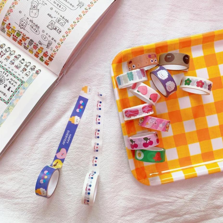 Cuộn băng dính washi tape in họa tiết đáng yêu trang trí sổ tay C-03