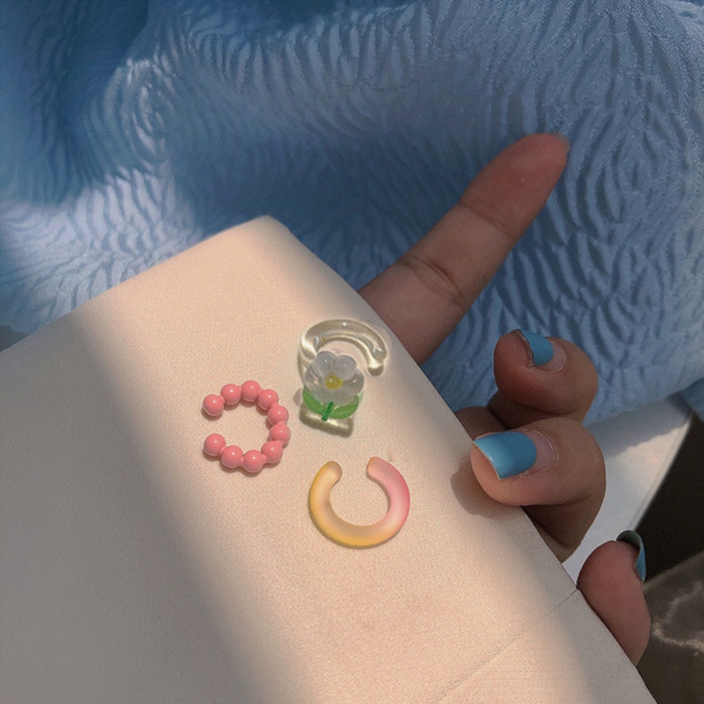 Set 3 Khuyên Tai Đính Hạt Nhựa Acrylic Dễ Thương Phong Cách Hàn Quốc
