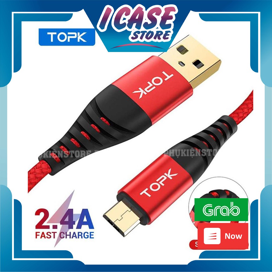 Dây Cáp Sạc TOPK Đầu Ra Micro USB / Type C/ Lightning  Sạc Nhanh Dây Nylon Bện Dài 1m Chắc Chắn   [GIÁ SỈ]