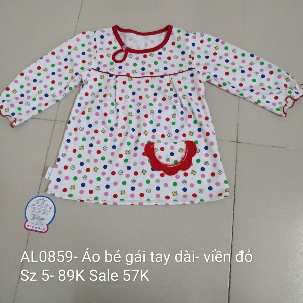 AL0859- ÁO BÉ GÁI TAY DÀI VIỀN ĐỎ - SIZE 5