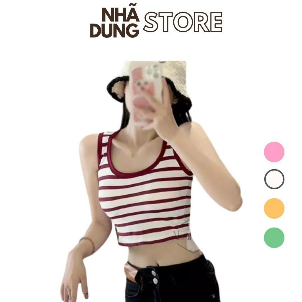 C16 Áo Croptop 3 LỖ KẺ SỌC MÀU Nữ Có Mút Ngực Chất Thun Tici Nhiều Màu Phong Cách Thể Thao Nhã Dung Store
