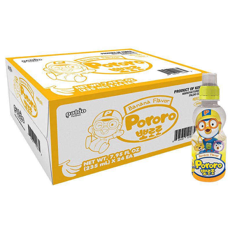 Thùng 24 Chai Nước Trái Cây Pororo Vị Chuối 235ml/Chai