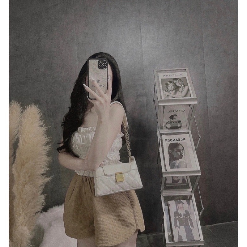 Túi Kẹp Nách Trần Trám, Túi Đeo Chéo Nữ Khoá Vuông Da Mềm