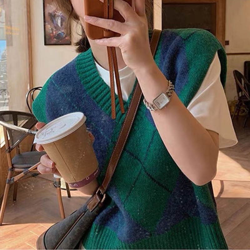 Áo Len Không Tay Dáng Rộng Phong Cách Retro Hàn Quốc