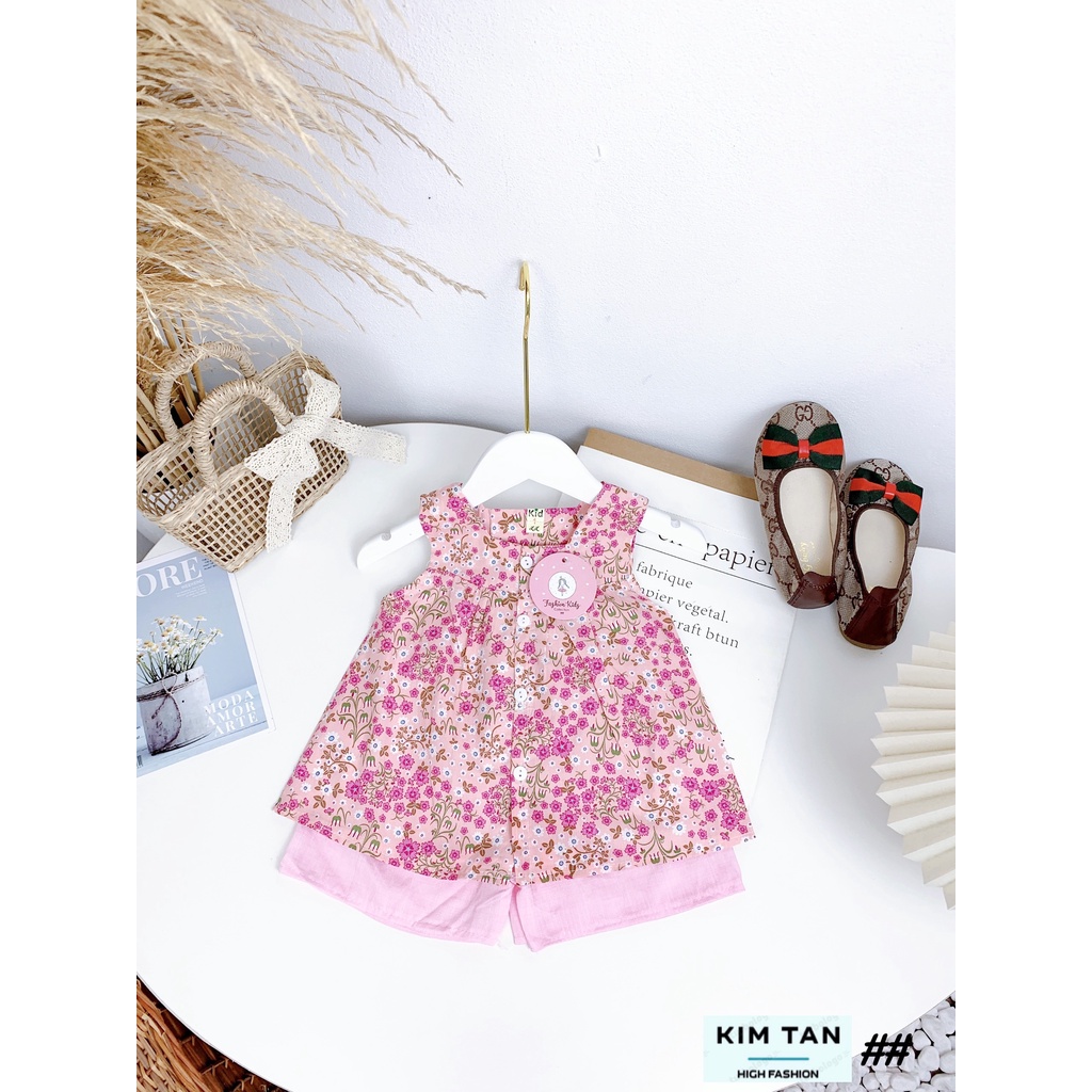 Bộ quần áo Hoa Nhí  ⚡FREESHIP⚡ Chất Thô Đũi Cho Bé Gái Thoải Mái, Thoáng Mát Ngày Hè