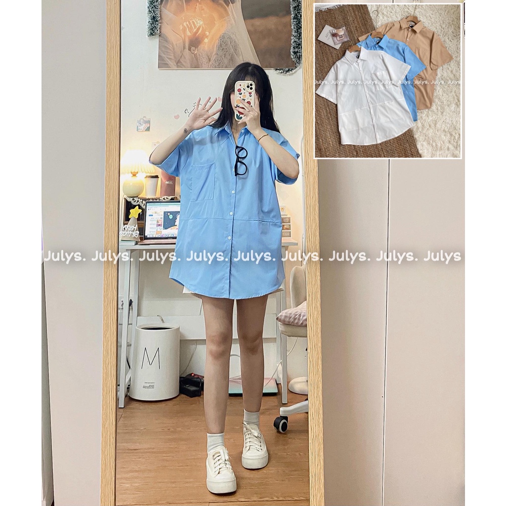 Áo sơ mi túi hộp ulzzang logo chữ (ảnh thật kèm video)