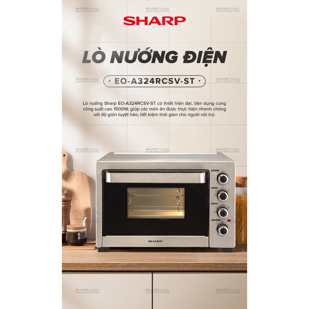 Lò Nướng Điện Sharp EO-A324RCSV-ST 32L [Công Suất 1500W,] BH 12 Tháng