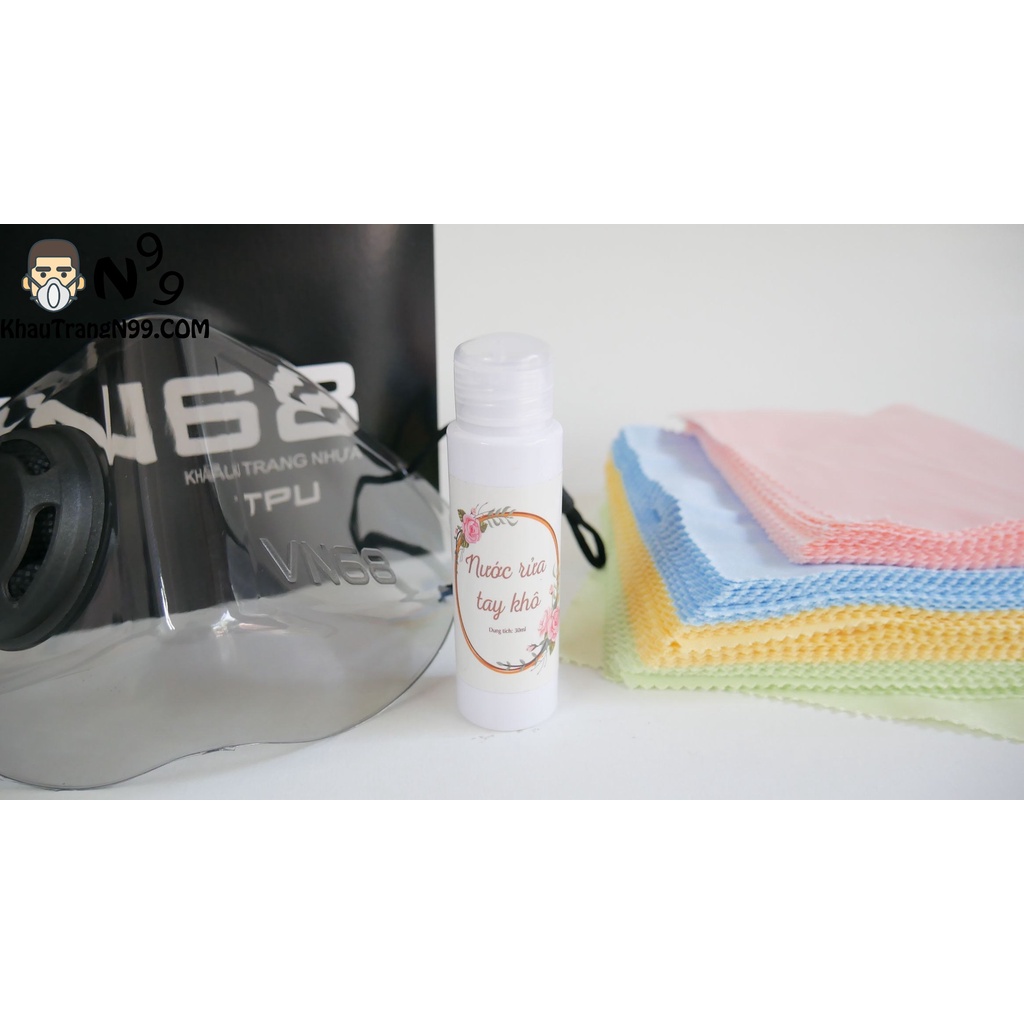 Combo 5 tấm lau và dung dịch vệ sinh khẩu trang trong suốt 30ml