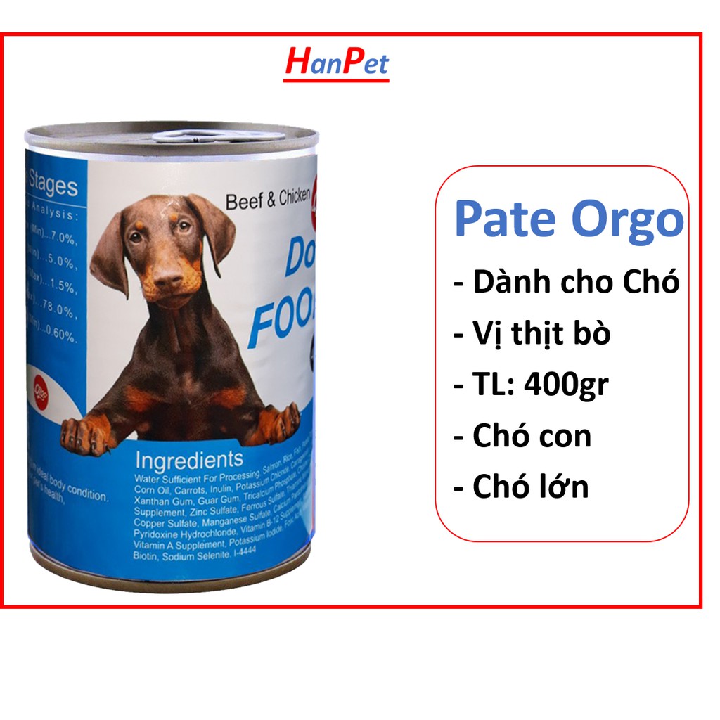 Orgo Pate chó dạng Lon 400gr  Thức ăn mềm cho mọi loại chó - Thịt hộp chó