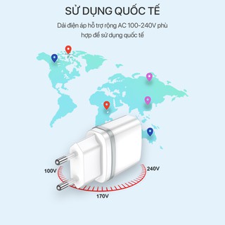 Cốc Sạc 2 Cổng USB ROBOT RT-K9 - 2 Cổng Sạc Ra Sạc Nhiều Thiết Bị iPhone Android - Kèm Cáp Micro 1m
