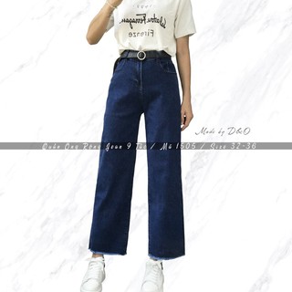 [32-36] Quần Jeans Ống Rộng 9 Tấc Xanh Đậm/Nhạt - Form To, Lưng Cao, Co Giãn