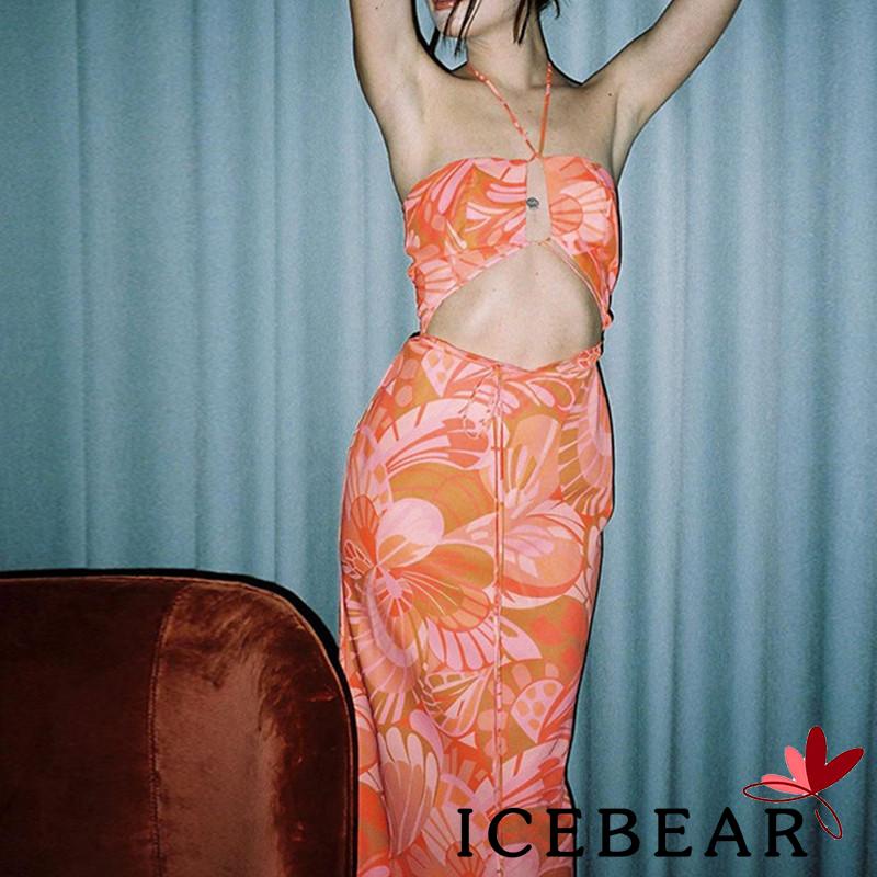 Đầm Dài Xẻ Tà Hở Lưng In Họa Tiết Hoa Thời Trang Mùa Hè Cho Nữ