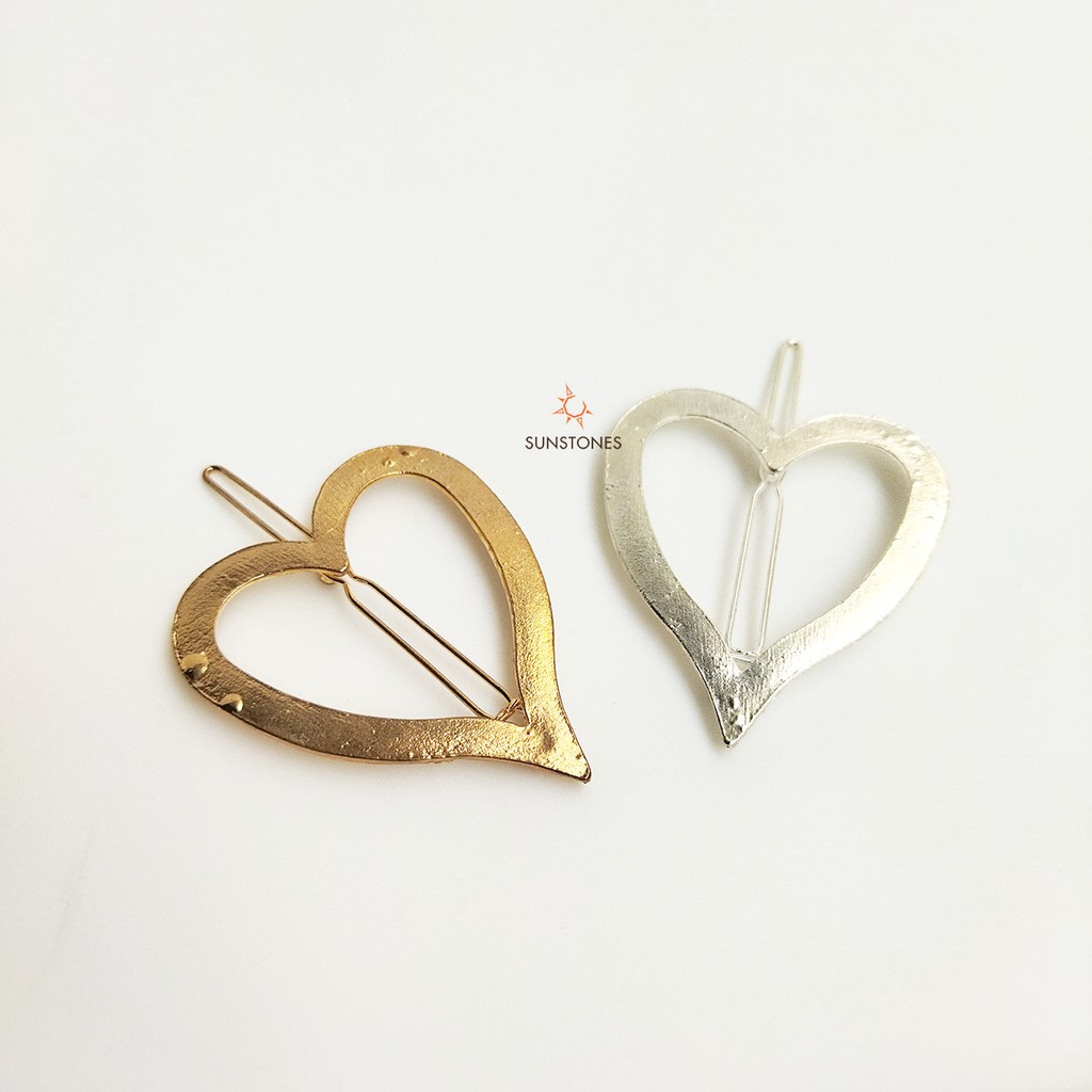 Sale - Set 2 Kẹp Tóc Mái Kẹp Tóc Đỉnh Hình Trái Tim Xi Trắng Xi Vàng Đồng