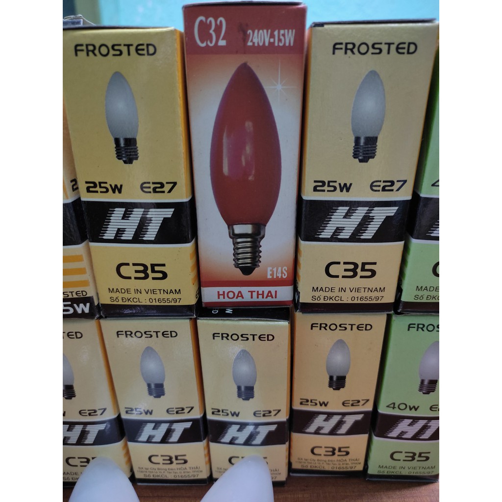 Bóng nhót sợi đốt dùng trang trí bóng tủ lạnh Hòa Thái ánh sáng vàng đỏ đui E14 E27 công suất 15W-40W