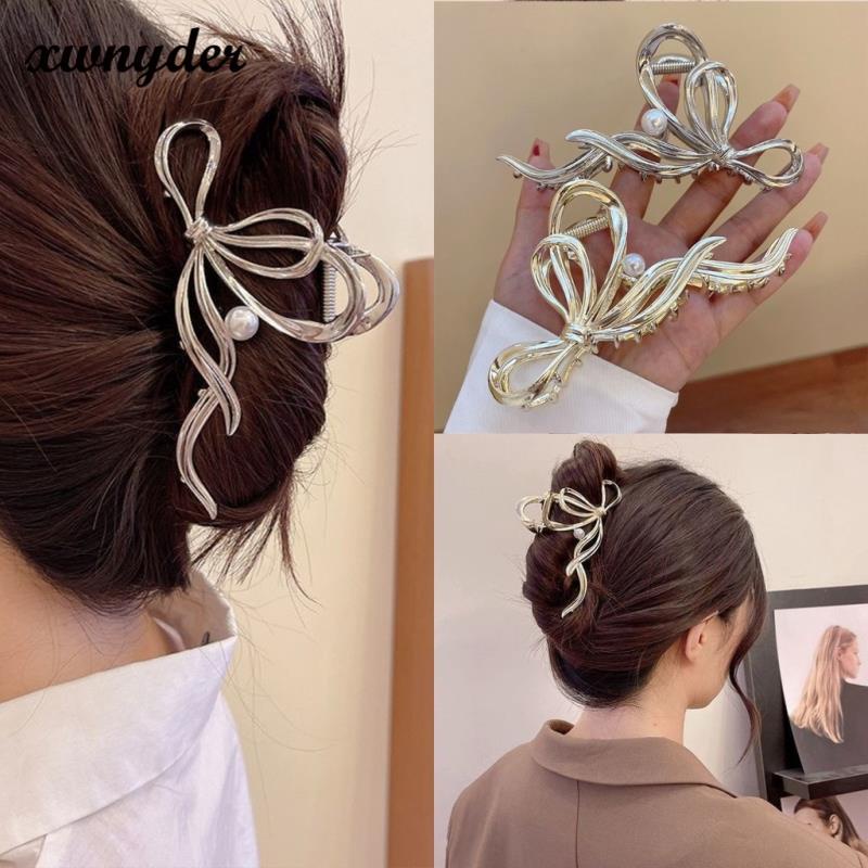 Kẹp Tóc Nơ Đính Ngọc Trai Chất Liệu Hợp Kim