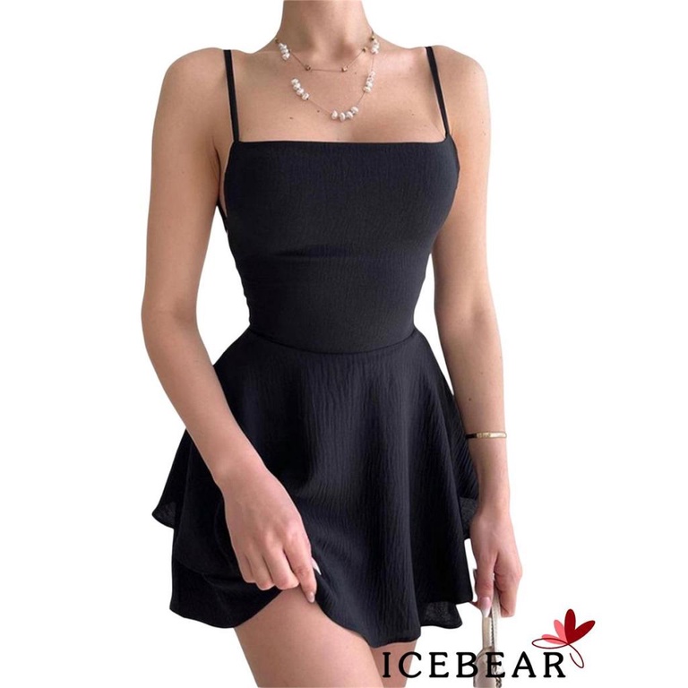 Bộ Áo Liền Quần Hai Dây Màu Trơn Hở Lưng Dành Cho Nữ