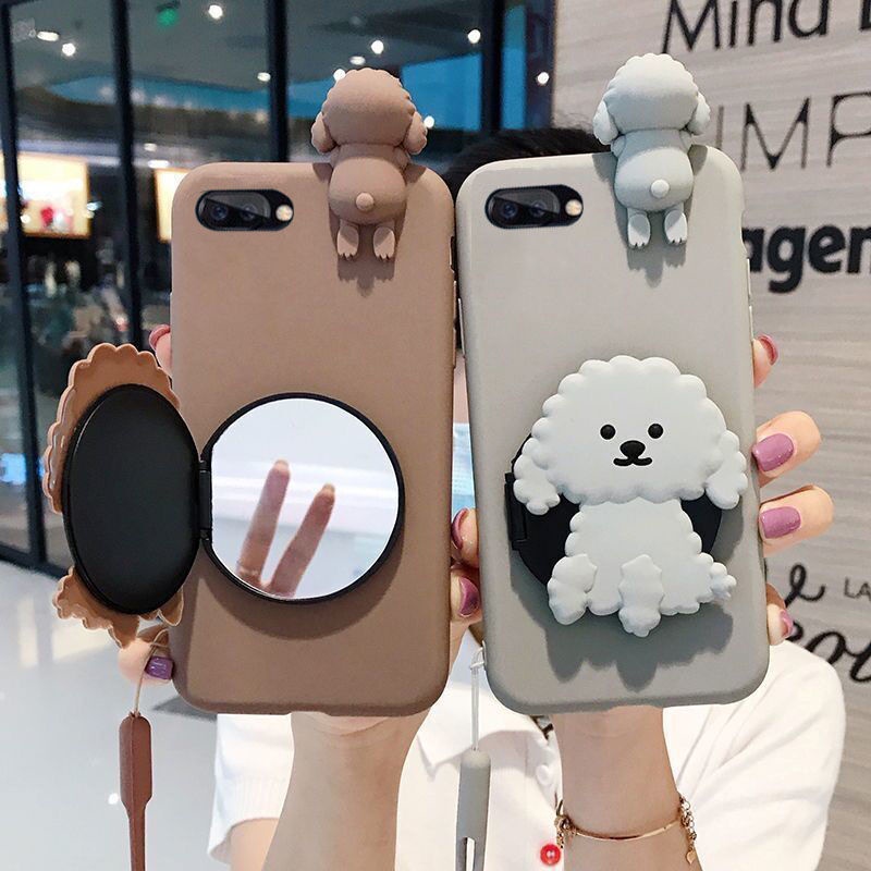 Ốp Điện Thoại Silicon Mềm Có Gương Trang Điểm Hoạt Hình Cho Apple 7plus iPhone7/8