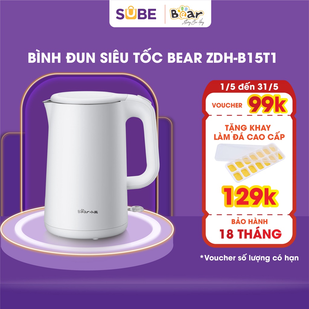 Ấm Siêu Tốc Bear Đun Nước Siêu Tốc Pha Sữa, Pha Trà Thiết Kế Trang Nhã ZDH-B15T1