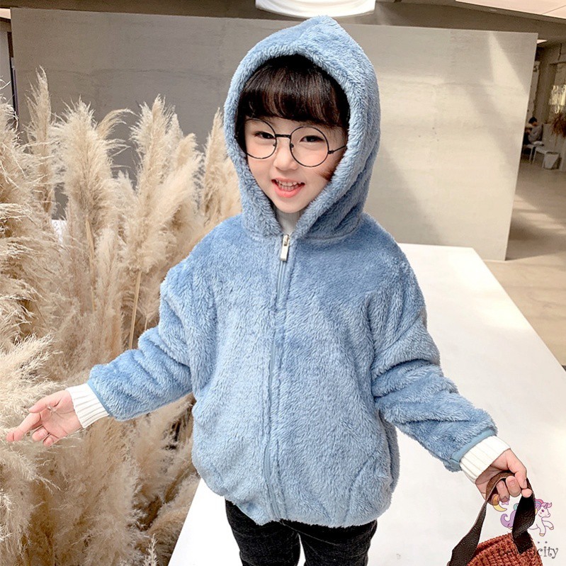Áo khoác nhung san hô giữ ấm phong cách Hàn Quốc thời trang xinh xắn cho bé