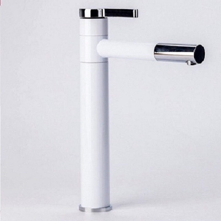 Vòi Lavabo, vòi chậu rửa mặt nóng lạnh điếu mỏ xi sơn tính điện Trắng Bạc chất liệu đồng cao cấp