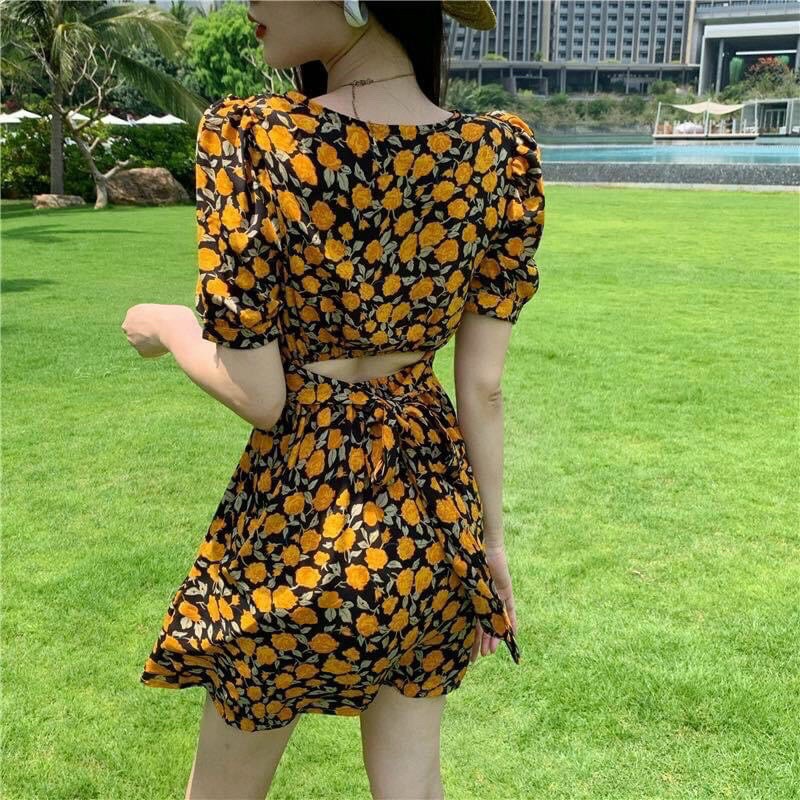 Đầm Hoa Nhí Buộc Nơ Sau GenY Váy Nữ Hoa Chất Voan Siêu Xinh | BigBuy360 - bigbuy360.vn