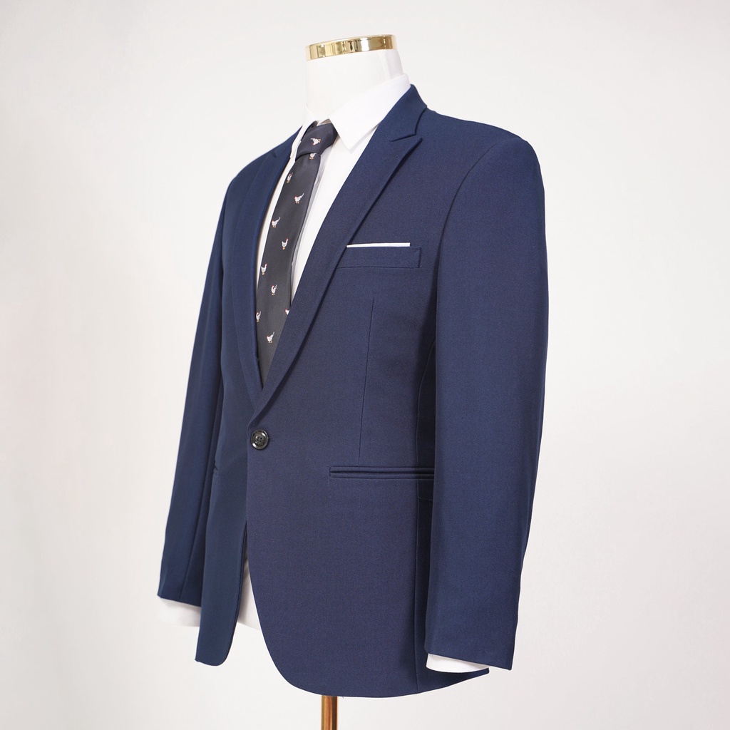 Áo vest nam xanh cổ vịt 1 khuy 2 túi công sở chất liệu cao cấp dày dặn The Suits House