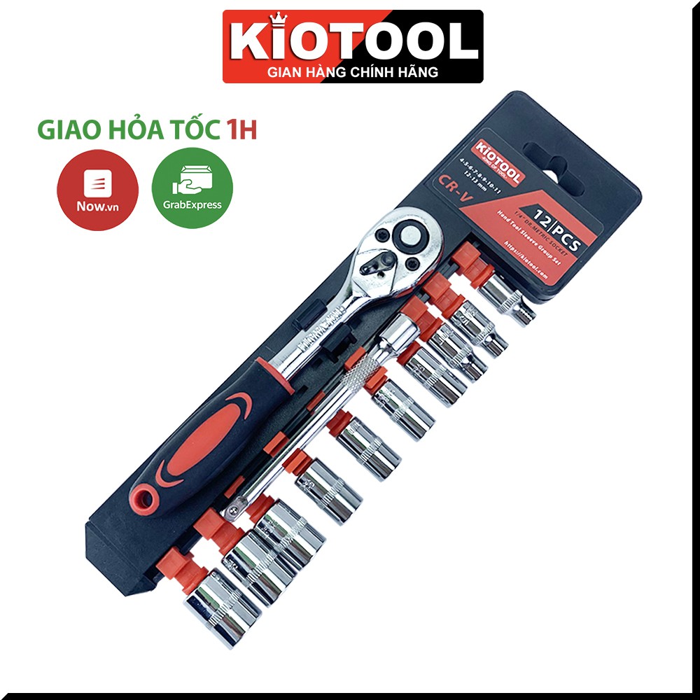 Bộ dụng cụ sửa chữa xe máy Kiotool 12 chi tiết đầu 1/4 4-13mm thép Crv cao cấp CHCK