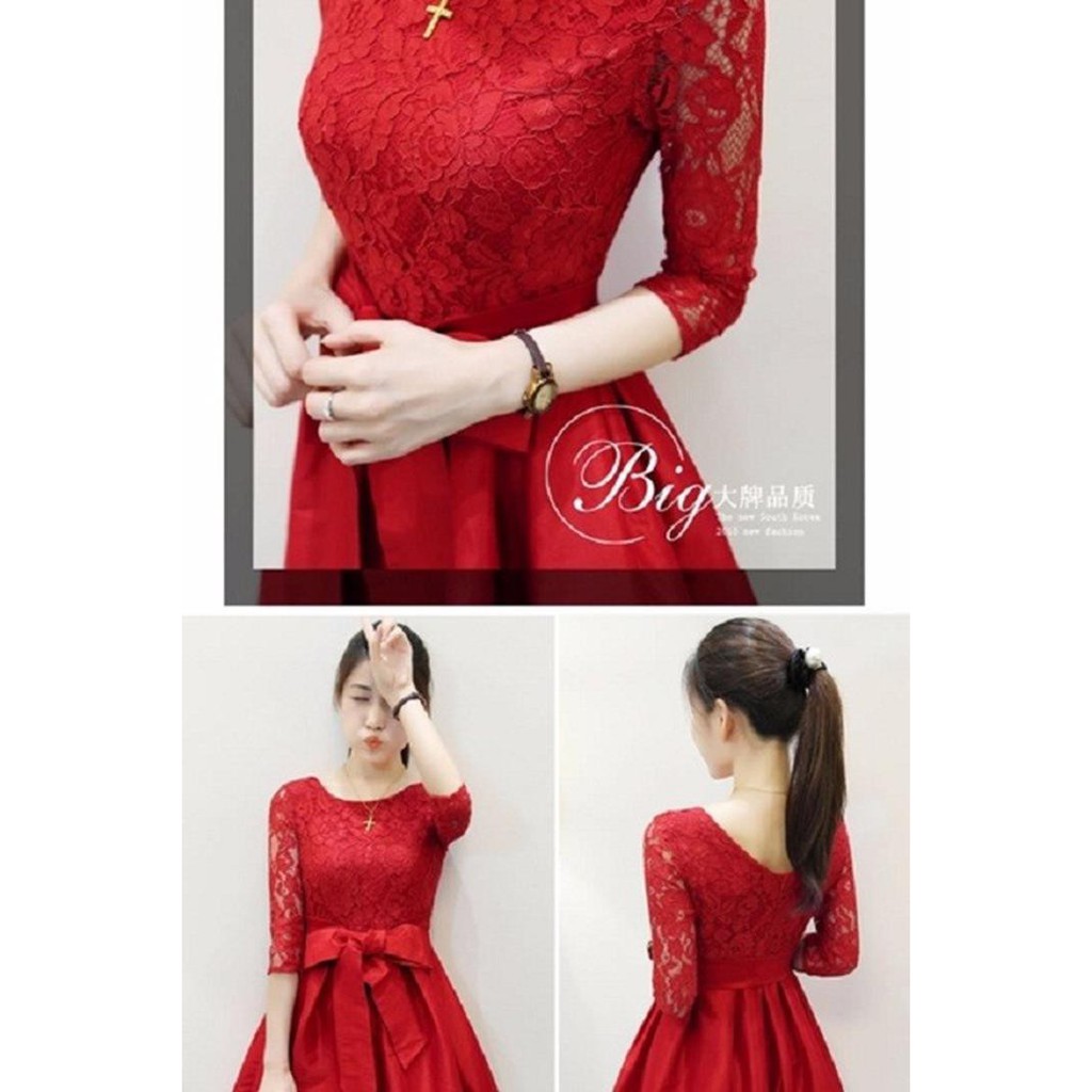 Đầm Xòe Phối Ren Thắt Nơ D268 | BigBuy360 - bigbuy360.vn