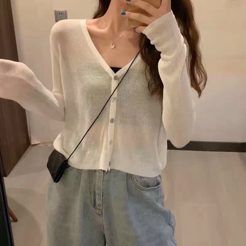 áo len khoác cardigan mỏng cổ tim cài khuy basic (6048#) | BigBuy360 - bigbuy360.vn